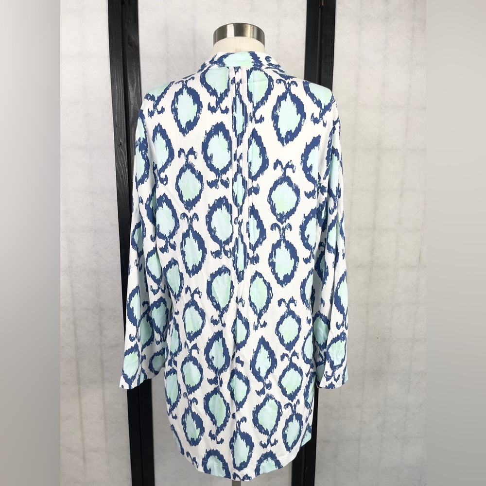 Lilly Pulitzer White and Blue Boxy Tunic with Mandarin Collar L - Picture 3 of 10